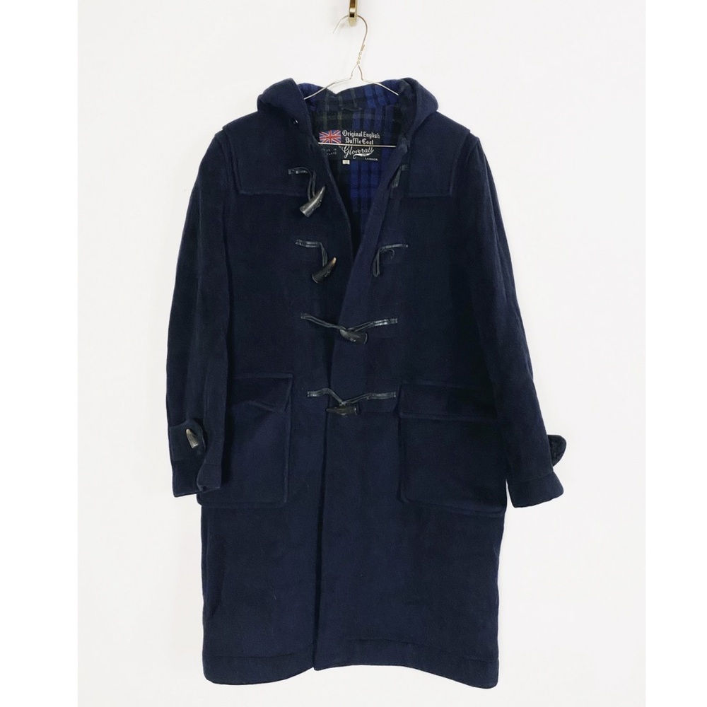 Gloverall Womens Navy Wool Long Duffel Coat size 18 Plaid